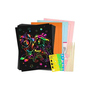 Rainbow Card Scratch Art, Black Scratch it Off Paper Crafts Notes Magic Drawing Boards for Kids DIY Christmas