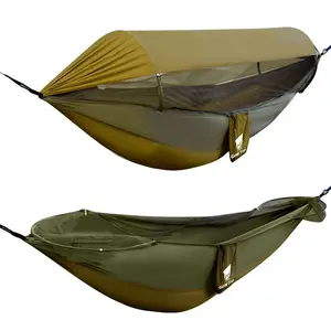 Paracaídas de nailon portátil personalizado para acampar al aire libre, hamaca doble de árbol para dormir con mosquitera y lona