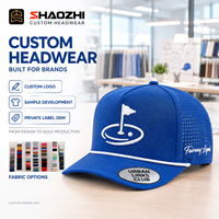 Casquette de golf en polyester personnalisée à 5 panneaux, perforée au laser, respirante, résistante à l'eau, broderie plate, logo sportif