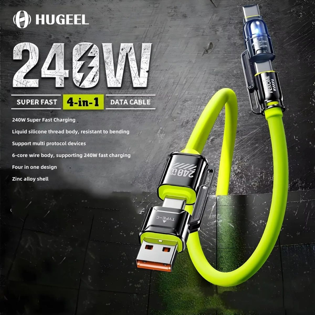 HUGEEL New 4 in 1 PD65W Type C Cable 480Mbps USB2.0 Data Cable with PD Super Fast Charging for Phone Laptop Tablet Cable