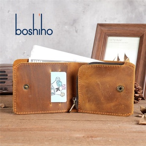 For Vintage Crazy Horse Leather Short Handmade <b>Wallet</b> <b>RFID</b> Protected Money Credit Holder Open Closure Unisex - Product Image 1