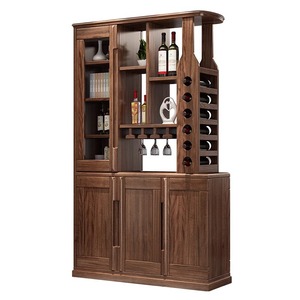 Meuble de salon en bois massif de noyer, style chinois moderne, avec rangement pour vin, cloison de séparation, meuble d'entrée avec étagères et portes - Product Image 4