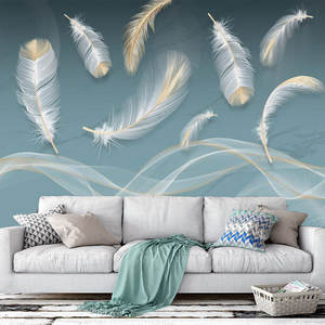 Tv fond mur papier peint moderne minimaliste 8d plume revêtement mural nordique salon Mural Film télévision papier peint - Product Image 1