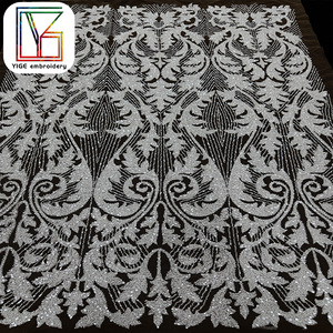 Tissu de dentelle africaine de luxe avec broderie de sequins perlés, tissu de dentelle en <span class=keywords><strong>tulle</strong></span> pour robe de mariée ou de soirée - Product Image 4