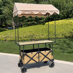 Chariot de <span class=keywords><strong>camping</strong></span> pliable avec auvent rayé, table escamotable, quatre roues, pour stand de vente extérieur et marché - Product Image 2