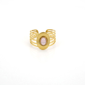 Bague gravée et <span class=keywords><strong>pierre</strong></span> ovale, bague gravée et <span class=keywords><strong>pierre</strong></span> ovale rose, bijoux en acier inoxydable - Product Image 2