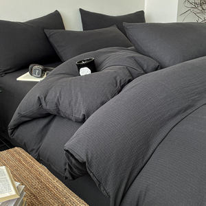 Комплект постельного белья из двухслойной марли, однотонный, простой, пододеяльник, простыня, наволочка, размеры Queen/King, домашний текстиль - Product Image 1