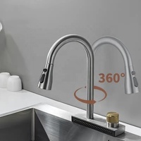 Robinet de cuisine moderne à cascade, en acier inoxydable 304, mitigeur chaud/froid à poignée unique, rotatif à 360 degrés, monotrou