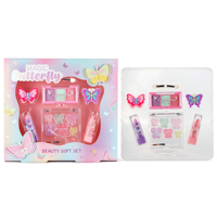 Coffret cadeau de maquillage papillon, kit cosmétique avec fards à paupières, gloss à lèvres, rouge à lèvres et pinceaux, boîte de beauté rose en gros