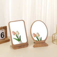 Miroir de maquillage de voyage portable en bambou Vente en gros