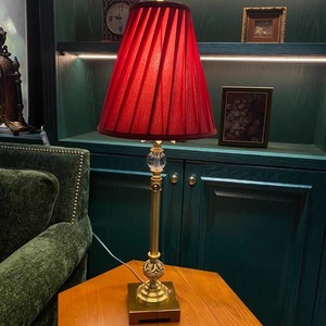 Vintage Style <b>Red</b> Pleated Fabric Table Lamp E26 Base 220V Incandescent <b>Bulb</b> European Carved Base Bedroom Study Ambient Lighting - Product Image 2