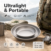 Assiette de camping GR1 en titane pur 15-19cm ultralégère portable pour pique-nique en plein air, randonnée, OEM personnalisé