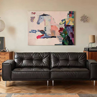 Peinture à l'huile Pop Art, figurine colorée peinte à la main, cheval monté, grande toile murale, style crème du milieu du siècle, pour salon