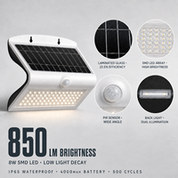Lampe murale solaire 8W 850lm IP65 OEM ODM Fabricant de lampes murales solaires pour l'éclairage extérieur