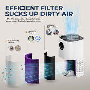 Purificateur d'air et humidificateur 2-en-1 ROUNY adapté avec filtre H13, purificateur d'air numérique pour la maison, la chambre et les allergies - Product Image 2