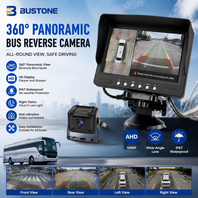 360 Panoramic Bus Camera System With HD Reverse Camera Blind Spot Detection and Surround View Monitoring for Fleet Safety