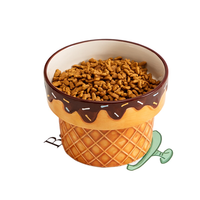 Bol pour animaux de compagnie en céramique surélevé, mignon, en forme de crème glacée, pour chat et chien, avec protection du cou