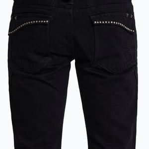 กางเกงยีนส์ทรงบูทคัทสีดำล้วนแบบสั่งทำพิเศษสำหรับผู้ชาย สไตล์ลำลอง กระเป๋าแต่งหมุด ผ้าเดนิมคอตตอน 100% ทรงเข้ารูป - Product Image 5