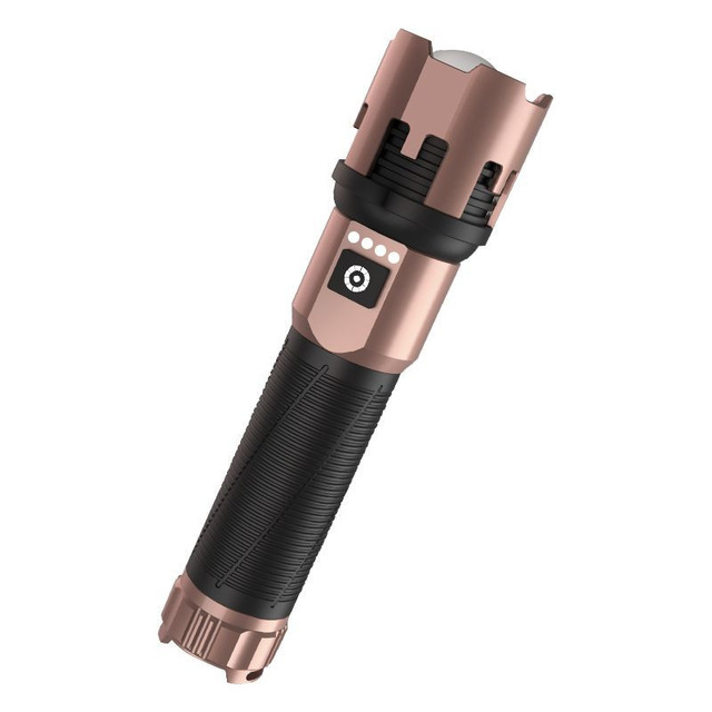 An Outdoor Long-range High-brightness Aluminum Alloy Flashlight with Power Display and Four-level Adjustment.