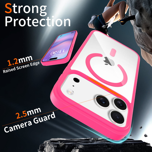 Cross-Border Applicable for 17 Pro Dynamic Camera Button Phone Case Silver Shield Transparent Magnetic Protective Case