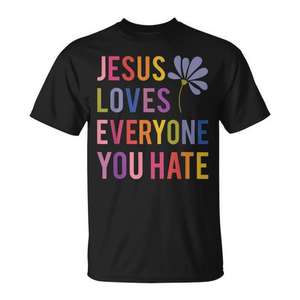 Camiseta Cristiana con Estampado Digital de Jesús Ama a Todos a Quienes Odias, Unisex para Adultos, Cuello Redondo, Manga Corta, Regalo Religioso - Product Image 1