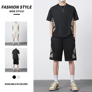 Conjunto deportivo clásico de dos piezas para hombre, con logotipo personalizado, suave, informal, de verano, pantalones elásticos, delgados, transpirables y a la moda. - Product Image 3