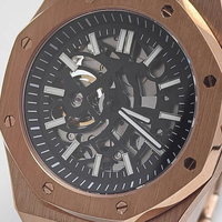 Orologio Automatico da Uomo 41mm con Cassa Ottagonale PVD Oro Rosa, Bordo Nero, Lancette Bianche, Quadrante Scheletrato, Compatibile con Movimento NH70, MOQ 1