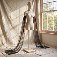 YouLaPan MM04-B Robe de mariée détachable élégante noire avec manches longues en tulle et sequins scintillants aux poignets