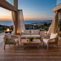 Ensemble de canapés d'extérieur en teck au design nordique avec coussins amovibles, fauteuil et table basse pour jardin, patio, bord de piscine, villa OEM ODM