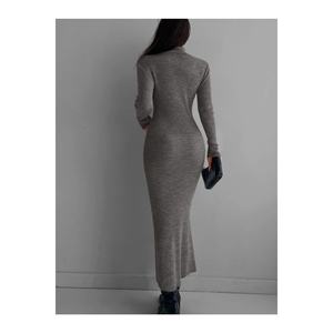 Vestido de suéter de cuello alto para mujer, manga larga, largo midi, cintura natural, estilo sencillo, corte regular, para uso modesto - Product Image 4