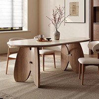 Table à manger ovale moderne nordique DISHI, base en bois en forme de pétale unique, plateau en marbre, meubles de salle à manger pour appartement