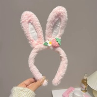 Bandeau en tissu peluche oreilles de lapin pour femme, style japonais et coréen, mignon, avec nœud et motif à carreaux, idéal pour le lavage du visage, le soin et le maquillage en hiver