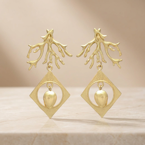 Ensemble de boucles d'oreilles pendantes carrées plaquées or, en laiton, faites à la main, avec pierres précieuses ethniques de Jaipur, bijoux cadeau du Rajasthan - Product Image 3