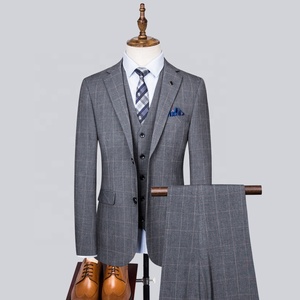 Vente en gros Blazers <span class=keywords><strong>gris</strong></span> pour hommes Usine 3 pièces prêt à expédier Costumes d'affaires formels de haute qualité - Product Image 1