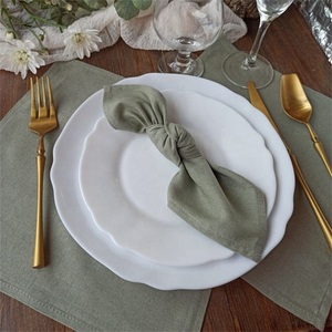 Custom Logo Block Print Pure Dusty Blue Linen <b>Bar</b> Classic Kitchen Dinner Cocktail Cloth Napkins High Wedding Cotton <b>Towel</b> Set - Product Image 5