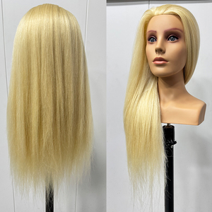 Tête de mannequin féminin en cheveux humains lisses, longueur 65 <span class=keywords><strong>cm</strong></span>, avec épaules, pour la formation en <span class=keywords><strong>coiffure</strong></span> et le tressage - Product Image 3