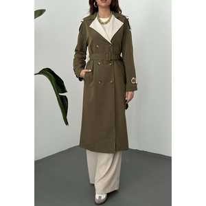 Gabardina Larga Vintage para Mujer, Color Beige Caqui, con Cinturón y Decoración de Rayas en la Espalda, Impermeable, Rellena de Algodón, para Invierno, Venta al Por Mayor - Product Image 3