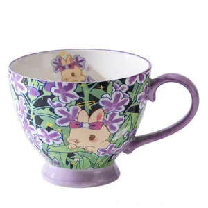 Porcelana 450cc pintados à mão floral patter grande caneca Café da Manhã copo Cereal Leite Caneca copo de café turco