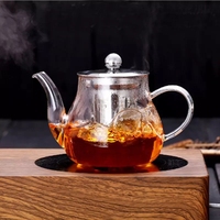 Théière en verre borosilicate transparent de style américain, écologique, faite à la main, 20 oz, résistante à la chaleur, avec infuseur en acier inoxydable et couvercle