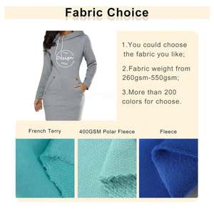 Suéter largo OEM de alta calidad de lana con logotipo personalizado en blanco ajustado gris de algodón jersey a granel sudaderas con capucha de peso pesado vestido de mujer - Product Image 2