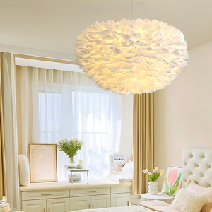 Lampada a Sospensione Moderna Rotonda con Piume, Luce LED Calda e Soffice per Camera da Letto, Cameretta, Sala da Pranzo - Product Image 5