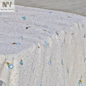 ผ้าลูกไม้ปักลายลูกปัดแบบแบน ดีไซน์ลายคลื่นสุดหรู พร้อมลายพิมพ์นก จาก Nanyee Textile - Product Image 1