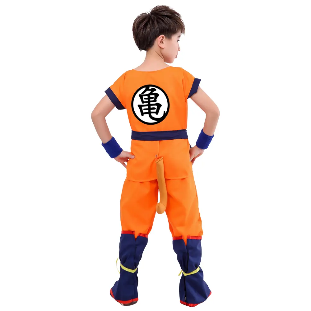 Venta al por mayor niños trajes Son Goku disfraz Gui Wu carnaval Anime Cosplay vacaciones disfraces cola peluca azul oro niños vestir