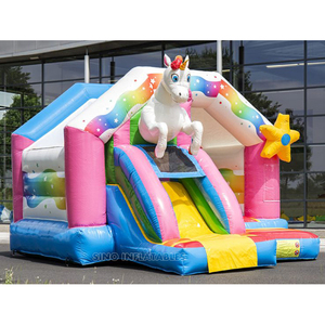 Château gonflable de licorne en plein air pour enfants, de qualité commerciale, avec toboggan, belle impression numérique, souffleur certifié N - Product Image 2