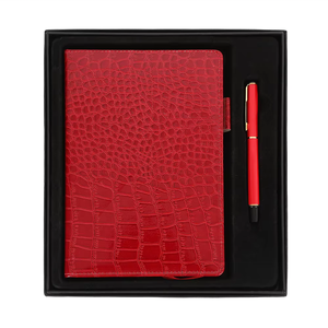 Cuadernos forrados de tapa dura de cuero de cocodrilo A5 con bolígrafo 100 hojas páginas interiores de tela impresa regalos universitarios escolares de vacaciones - Product Image 4