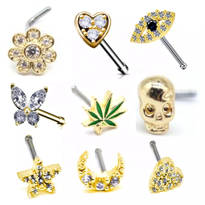 Perhiasan Tindik Tubuh Gaby, Kupu-kupu, Hati, Bunga, Bintang, Ikan, Berlian, Anting Hidung Lapis Emas dari Baja Bedah untuk Hadiah - Product Image 3