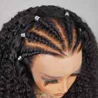 Perruques courtes bouclées crépues tressées 13x6, en cheveux humains bruns vietnamiens bruts, avec dentelle frontale HD sans colle, pour femmes noires