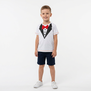 Camiseta Ecológica de Algodón Orgánico para Niños con Estampado de Esmoquin, Lazo Rojo, Manga Corta, Cuello Redondo, Jersey Informal de 140g, Logotipo Personalizado - Product Image 1