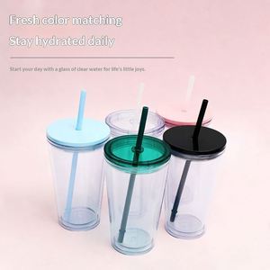 New Arrival 16oz Double-layer Eco-Friendly Modern <b>Cup</b> Fashion Borderless Summer Simple Outdoor Portable <b>Straw</b> <b>Cup</b> - Product Image 2