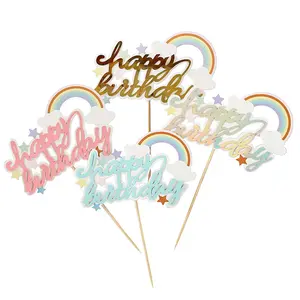 2021 оптовая продажа высокое качество Валентина день рождения посыпка английский двойной Радужный торт Топпер
